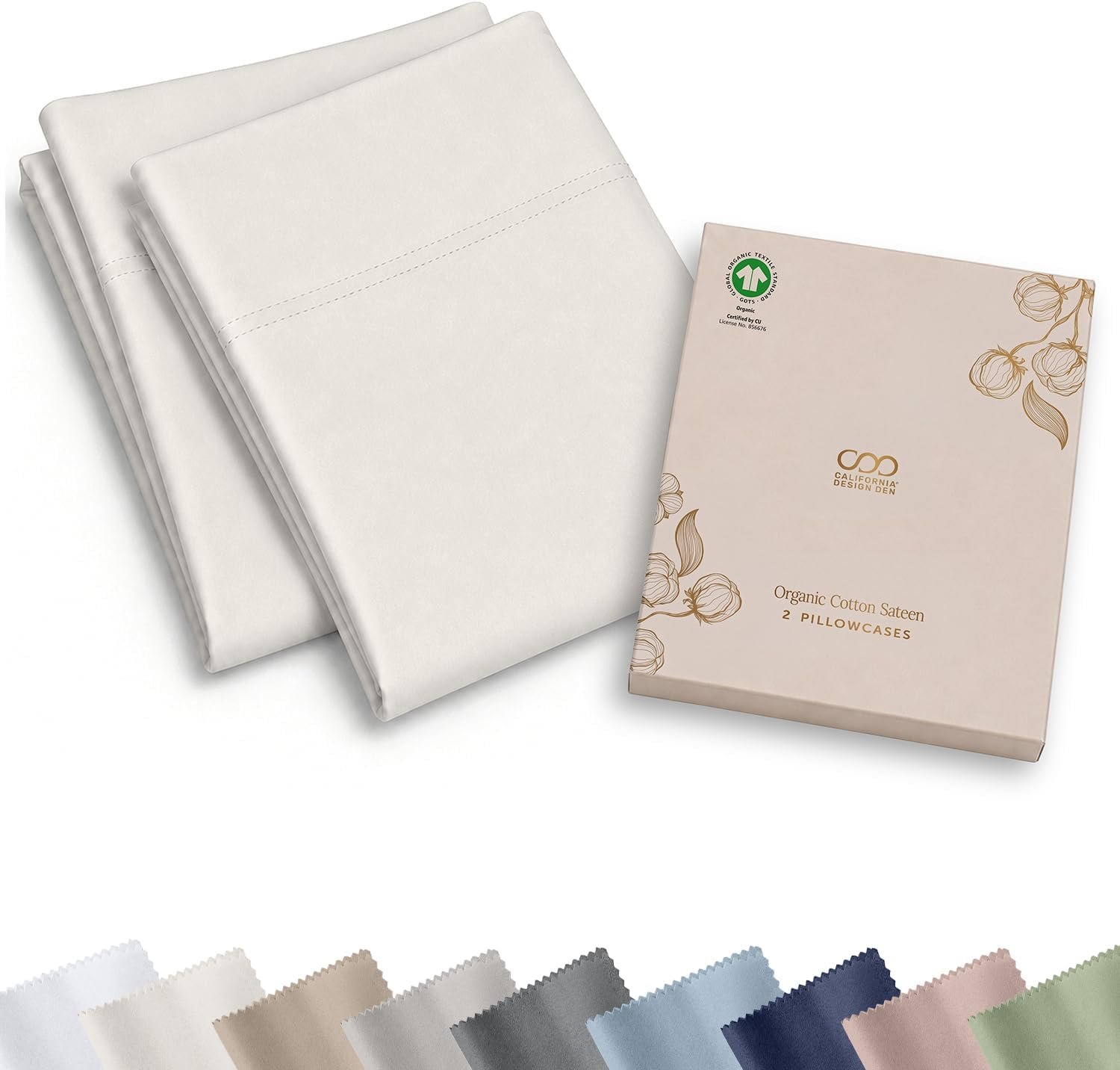 California Design Den 100% Organic Cotton Pillow Cases Queen Size – Cream