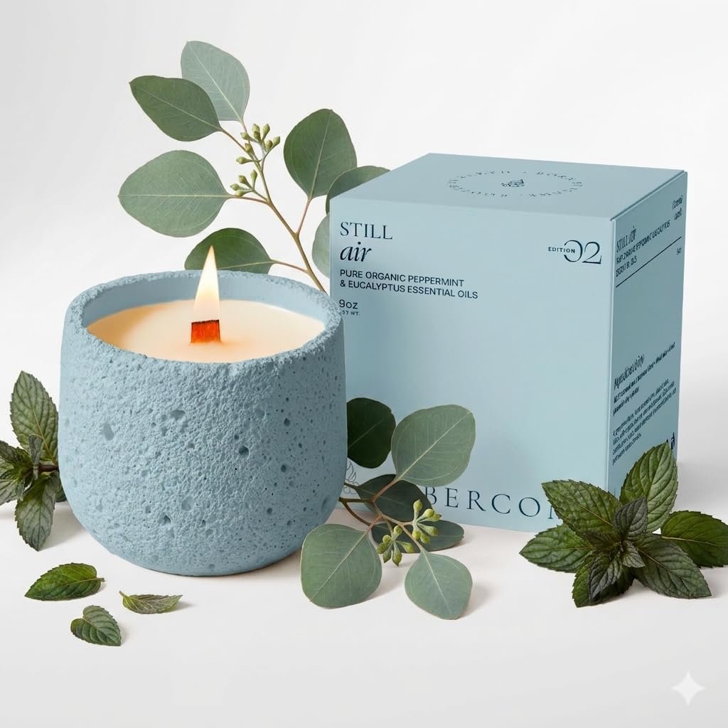 Still Air, Beeswax Coconut Organic Clean-Burning Candle | Serene Aromatherapy Peppermint & Eucalyptus | Minimal Spa Calm | Non-Toxic Luxury Home Fragrance | Wood Wick, 9oz