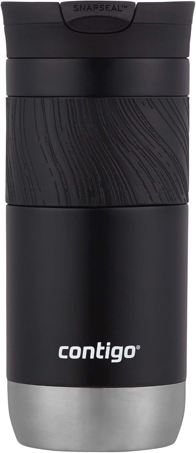 Contigo Byron Vacuum-Insulated Stainless Steel Travel Mug with Leak-Proof Lid Reusable Coffee Mug or Water Bottle BPA-Free 16oz Licorice Keeps Beverages Hot for 6 Hours or Cold for 12 Hours