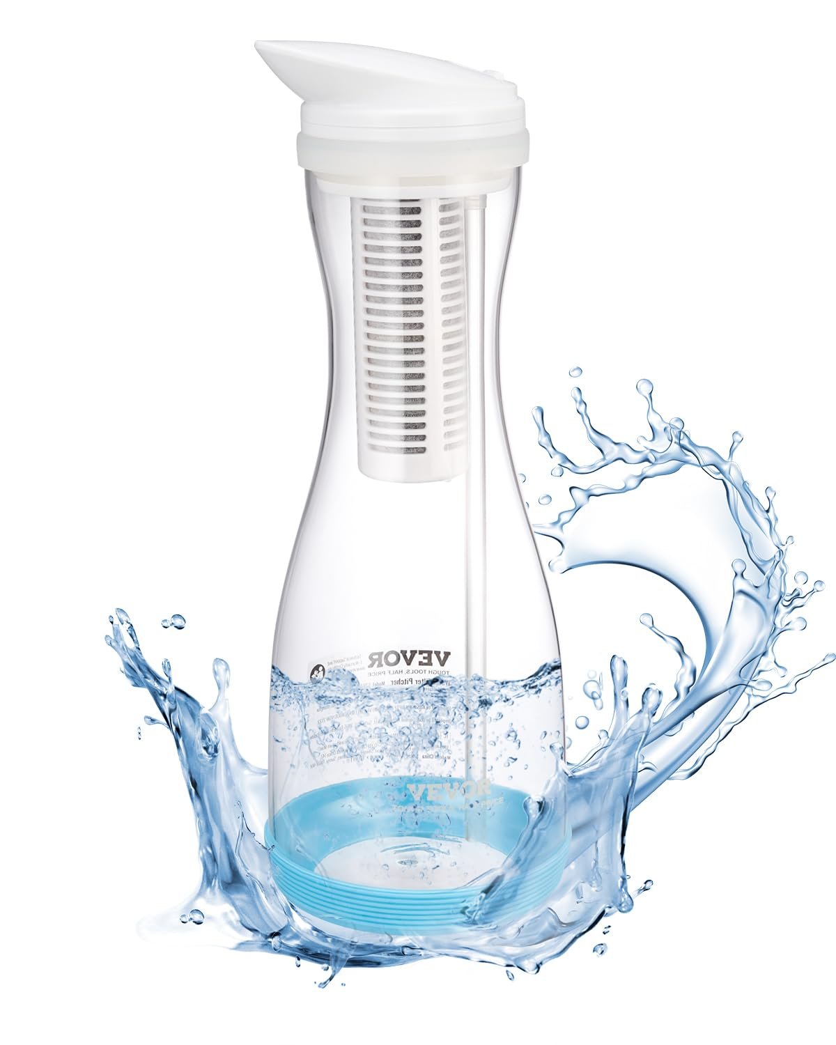 VEVOR Water Filter Pitcher, 6 Cup Glass Water Filter Dispenser, Fast & Compact Fridge-Friendly Water Filtration System, No BPA, Lasts 3 Months or 211 Gallons, Reduces Chlorine, Rust, Odors, PFOA/PFOS