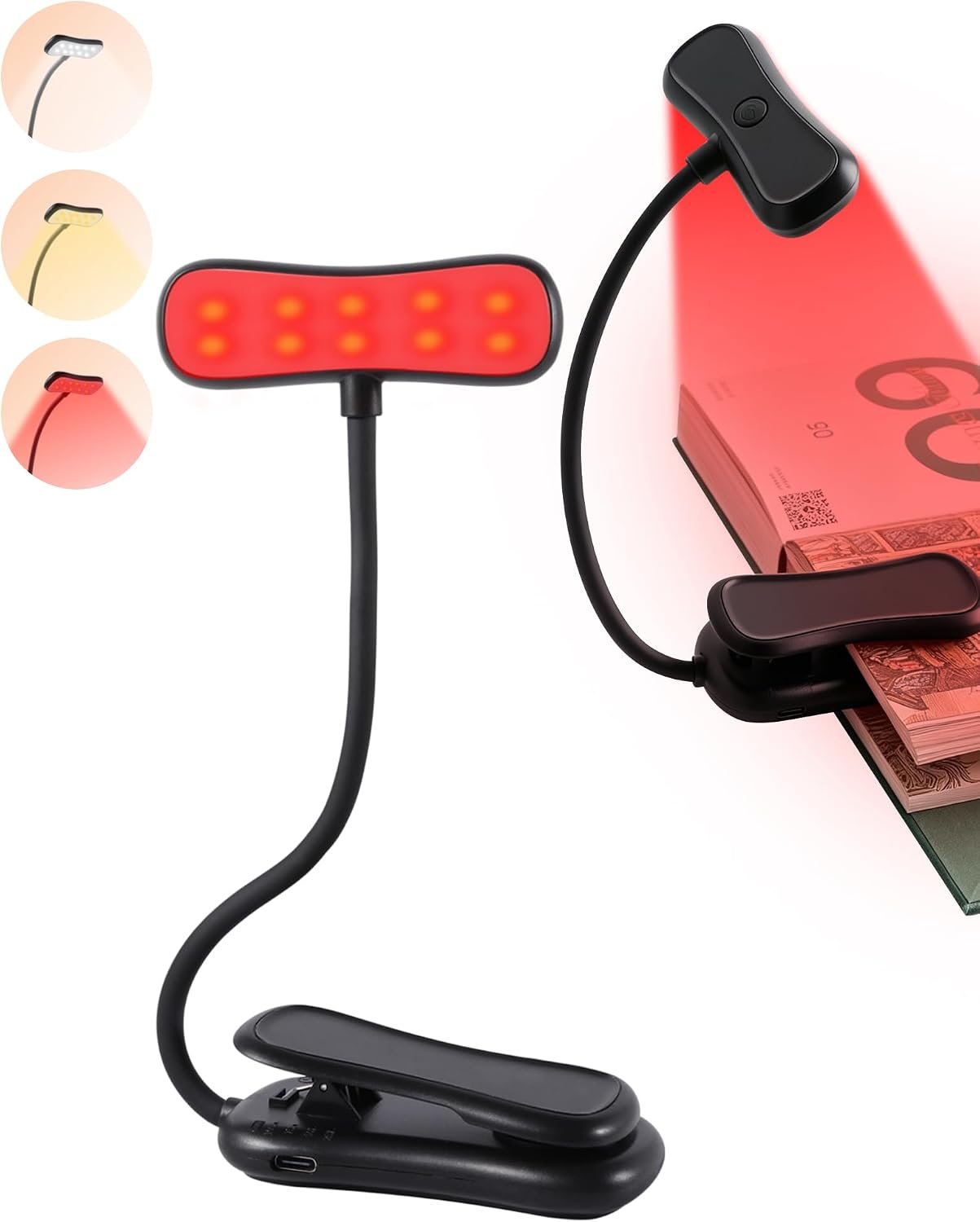 630nm Red Book Light for Reading at Night – Zero Blue Light, Dimmable Reading Lights for Books in Bed, LED Book Lamp Clip on, Gift for Students Parents Nurse Studying Travel [1 Pack]