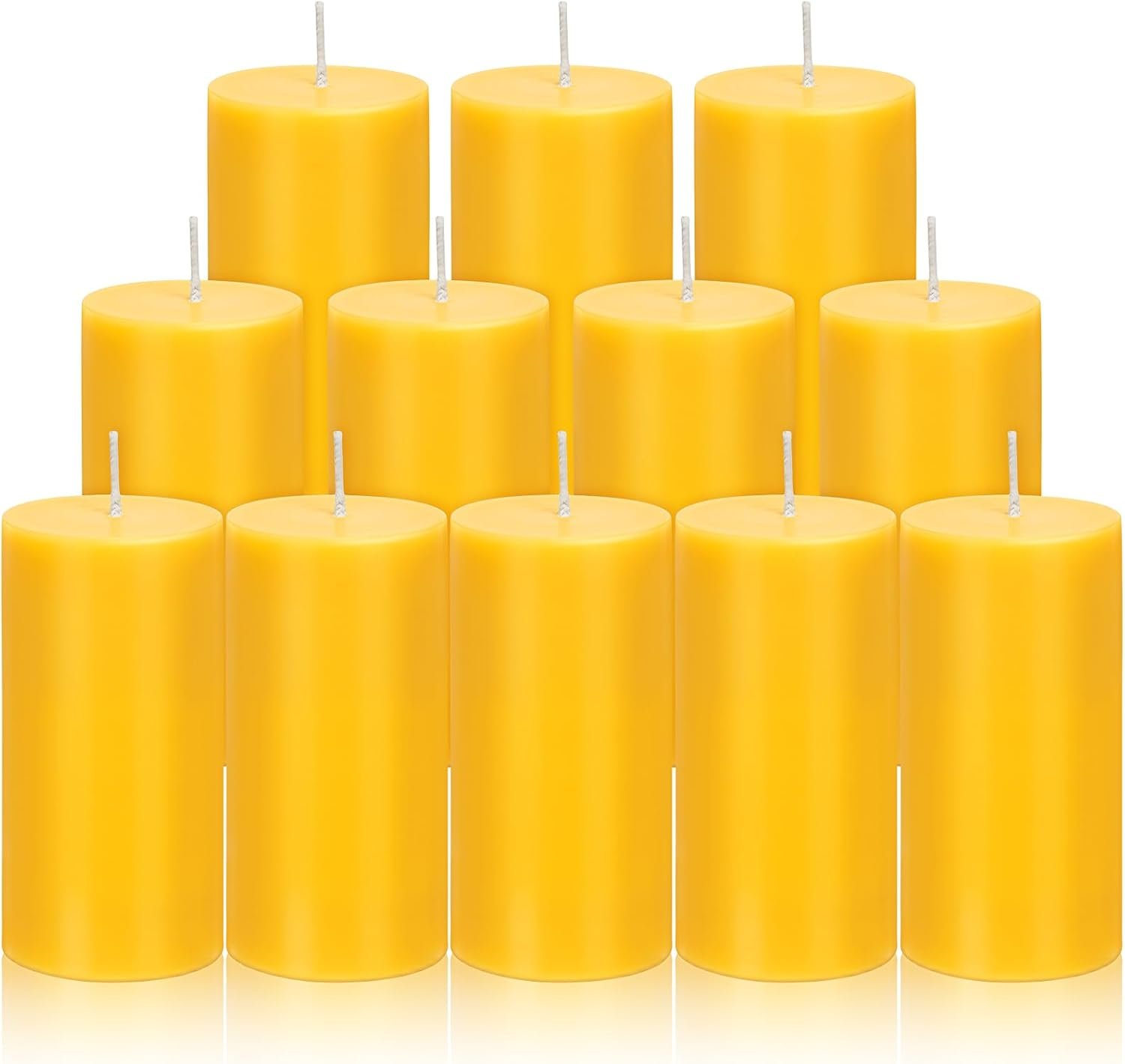 12 Pack Beeswax Pillar Candles, 2×4 Inch, 420 Hours Total Burn