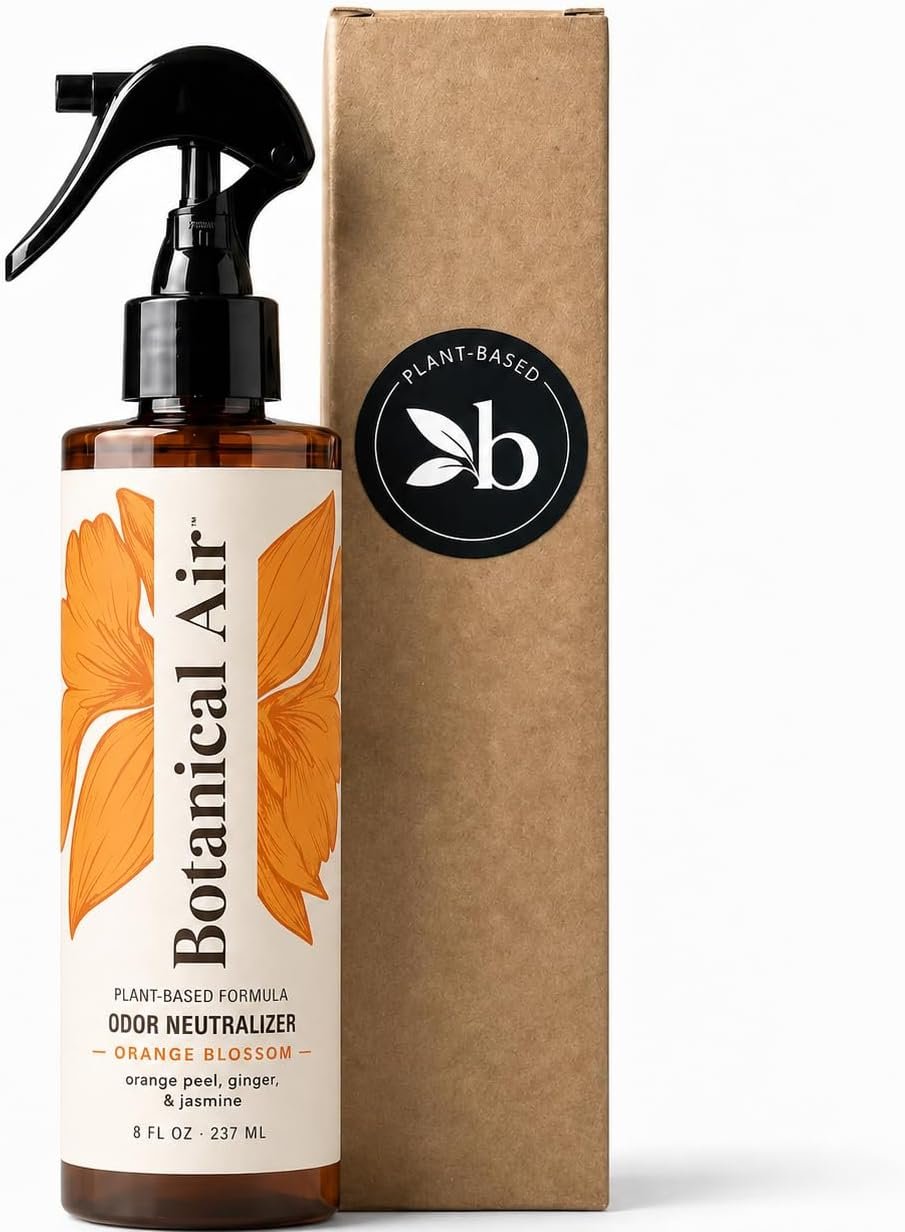 Plant-Based Odor Eliminator Spray – Natural Essential Oil Air Freshener for Home, Bathroom, Fabrics & Pet Areas – 8 oz (Orange Blossom)