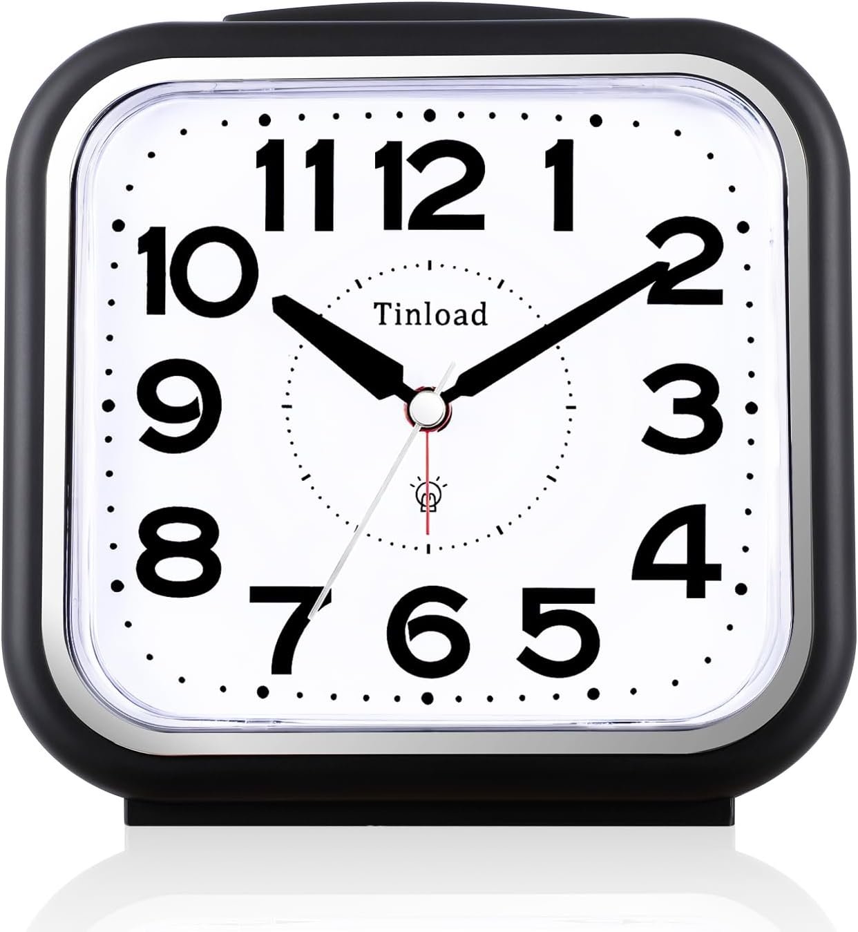 Tinload 5.5″ Large No Ticking Analog Alarm Clock,Silent Readable for Seniors,Easy to Set,Gradual Rise Alarm,Big Numbers,Gentle Wake,Snooze, Lighted on Demand,Battery Operated(Black-B)