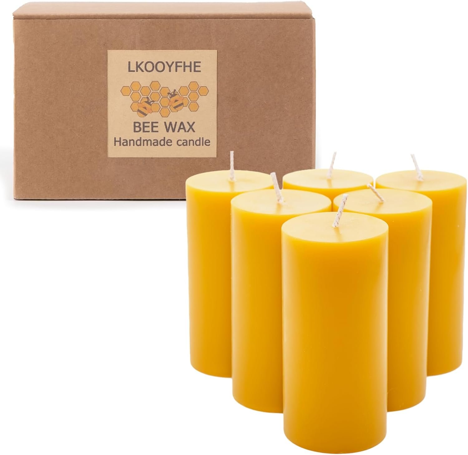 Beeswax Pillar Candles 2×4 Inch 6 Pack, Dripless Unscented Bee Wax Candles