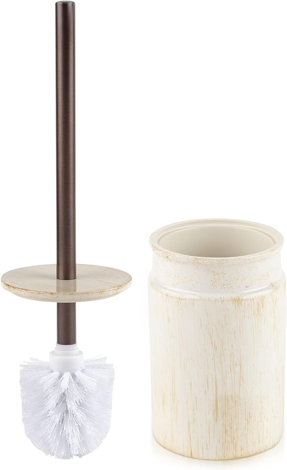 Rustic Luxe Toilet Brush and Holder Set – Beige Toilet Bowl Cleaner Brush with Strong Metal Handle – Long Bristles Toilet Bowl Brush and Holder – Rustic Farmhouse Decor