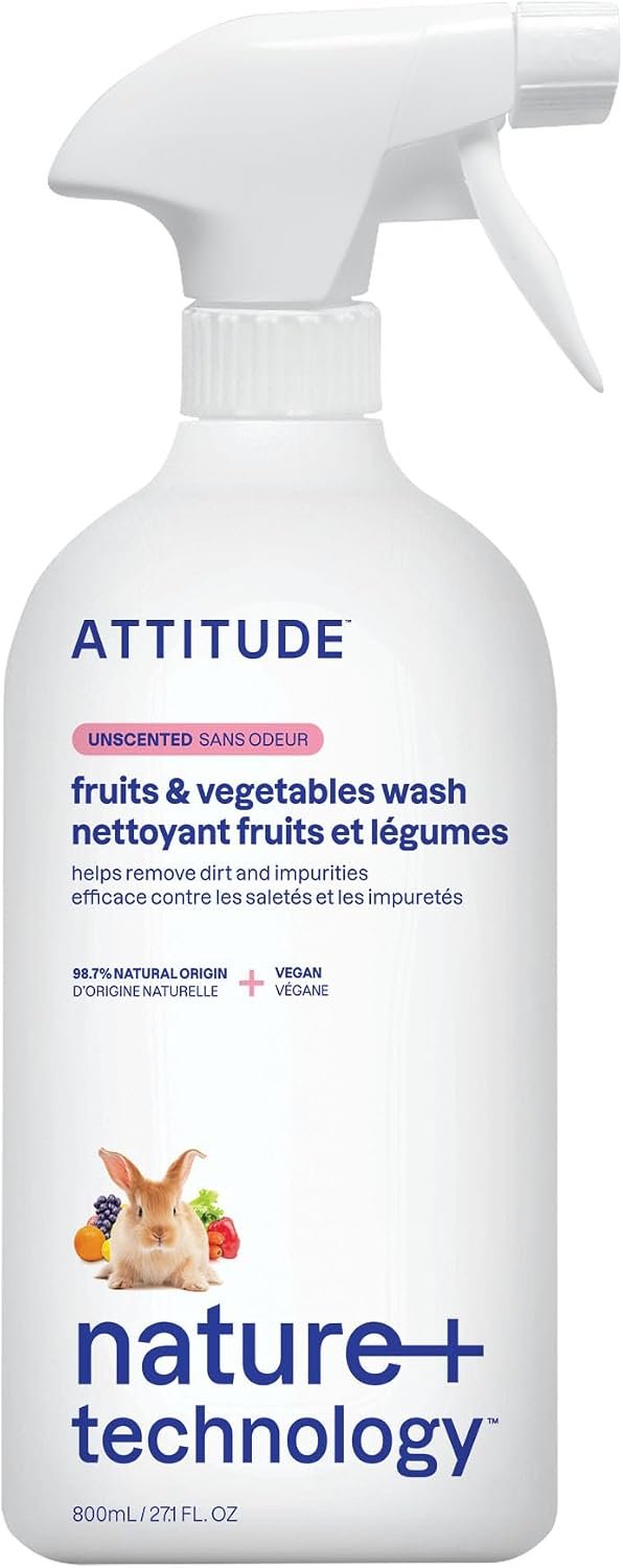 ATTITUDE Fruit & Vegetable Wash, Unscented Produce Cleaner Spray, 27 fl oz
