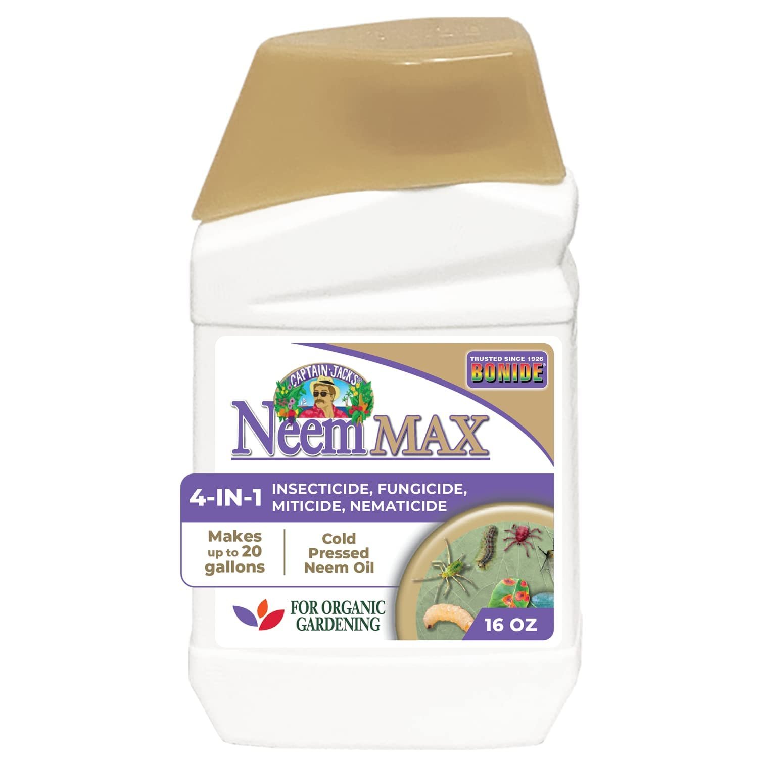 Bonide Captain Jack’s Neem Max, 16 oz Concentrated Cold Pressed Neem Oil, Multi-Purpose Insecticide, Fungicide, Miticide, and Nematicide for Organic Gardening