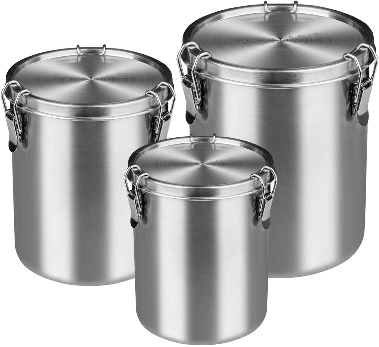 Tanjiae Stainless Steel Airtight Canister Sets for Small Kitchen | Compact High Quality Metal Food Storage Containers with Lids Sealed – Keep Flour, Sugar, Coffee, Tea Fresh for Months (18+35+56fl oz)