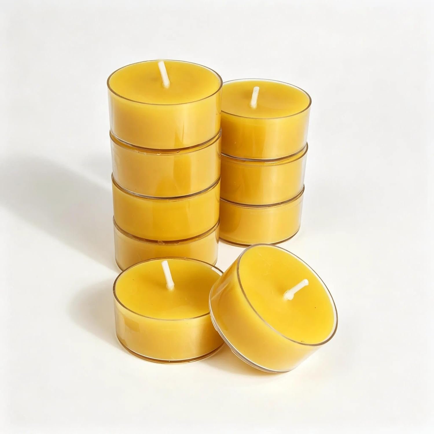 9PCS Pure Beeswax Tealight Candles, Natural Raw, Clear Cup, Cotton Wick