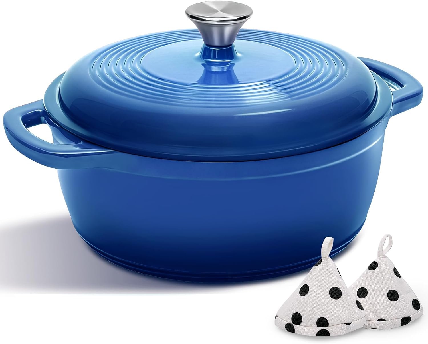 Cast Iron Dutch Oven Pot With Lid – AIVIKI 5QT Enameled Dutch Oven for Bread Baking With Cotton Potholders – Heavy- Duty Cookware Across All Cooktops, Wedding Registry Ideas & Gifts, Blue