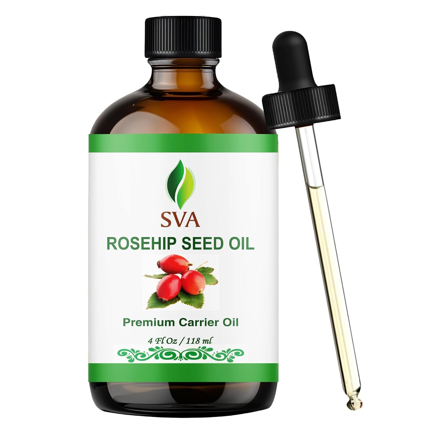 SVA Rosehip Seed Carrier Oil, Glass Bottle with Dropper, 4 Fl Oz (118 ml)