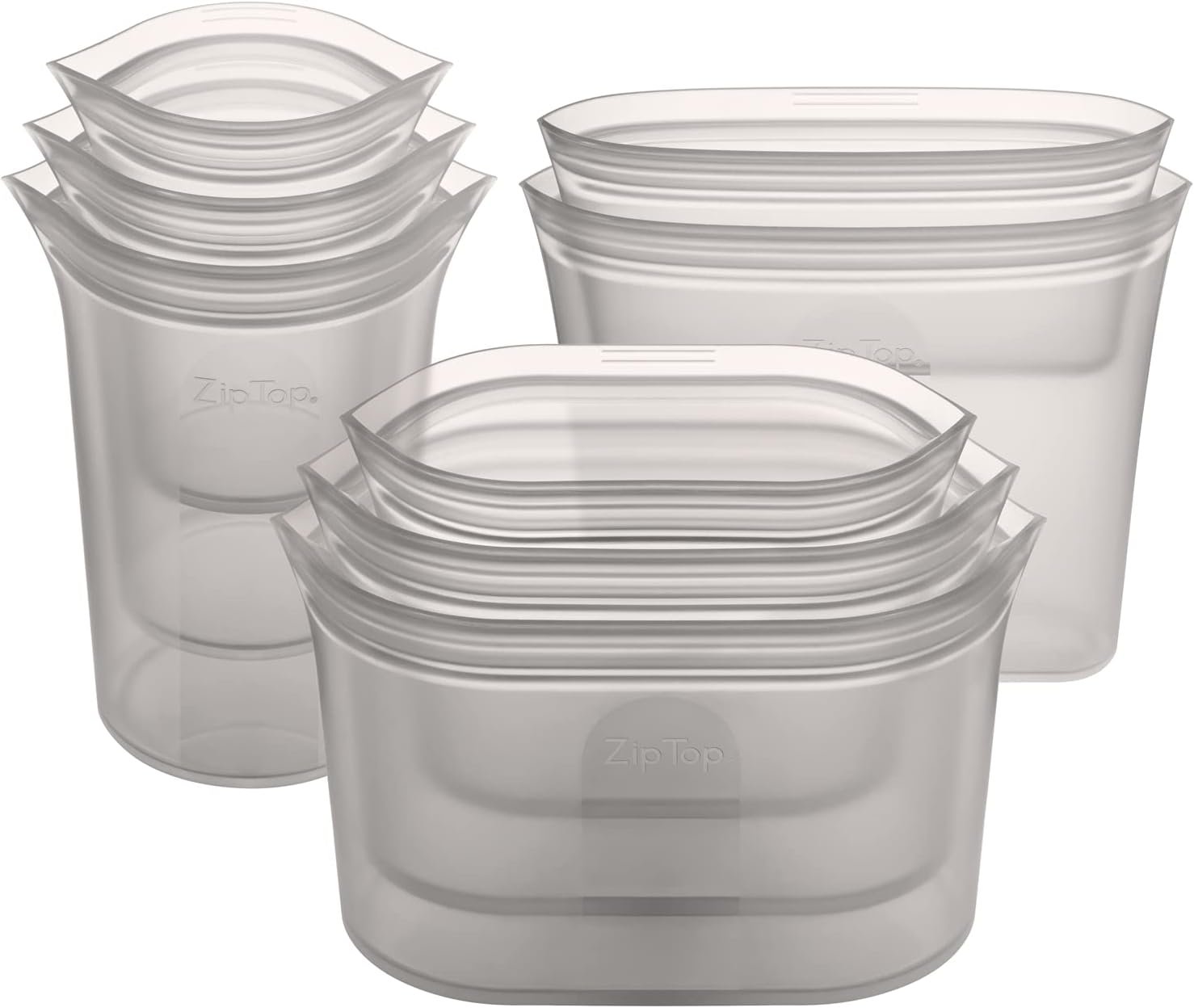 Zip Top Reusable Food Storage Containers Full Set of 8 Gray – Platinum Silicone Cups, Dishes & Bags – Microwave, Dishwasher & Freezer Safe – Made in USA, BPA-Free