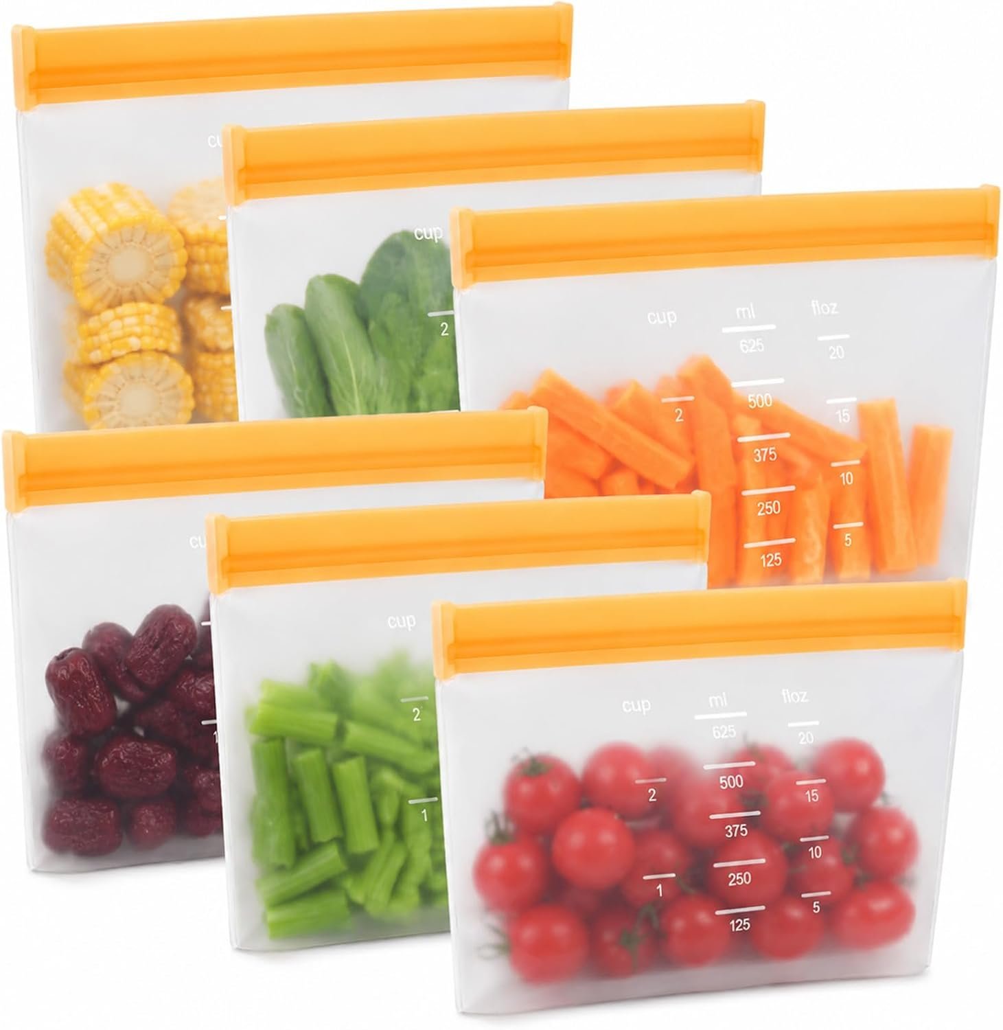 6Pcs Reusable Silicone Food Storage Bags Reusable Gallon Freezer Bags