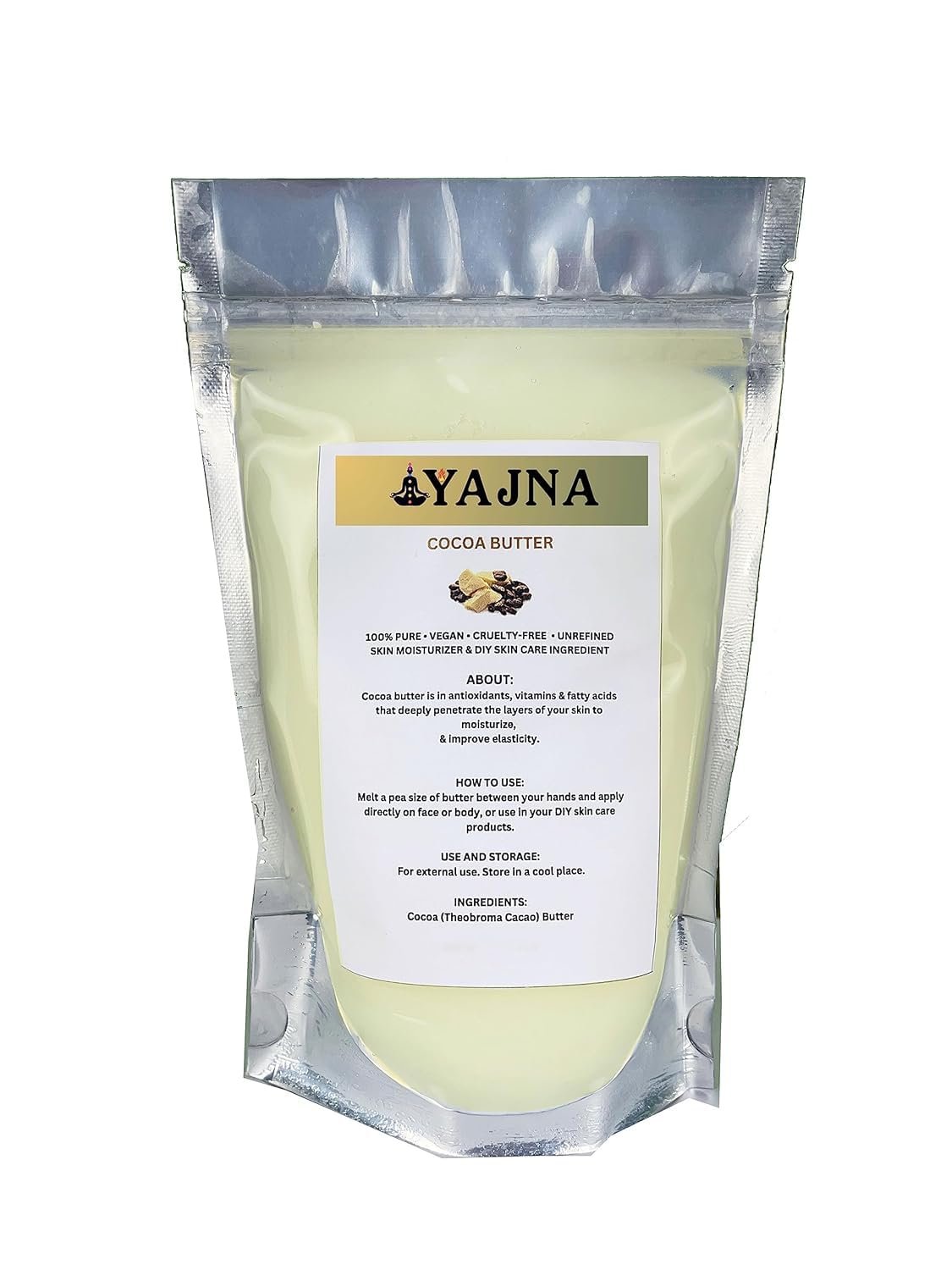 Yajna Organic Raw Cocoa Butter 100% Pure,Natural & Unrefined| Skin Moisturizer For Face, Body & Hair| 4 OZ/115 GM Premium Grade A | DIY Creams, Balms, Lotions, Soaps| Softens Dry & Tough Skin