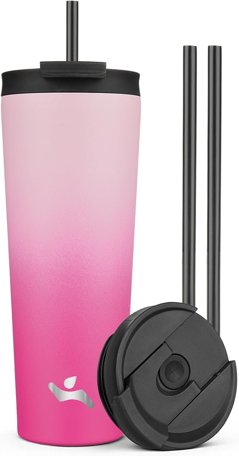 Konokyo 26 oz Insulated Tumbler Water Bottle with Straw Lid, Cherry