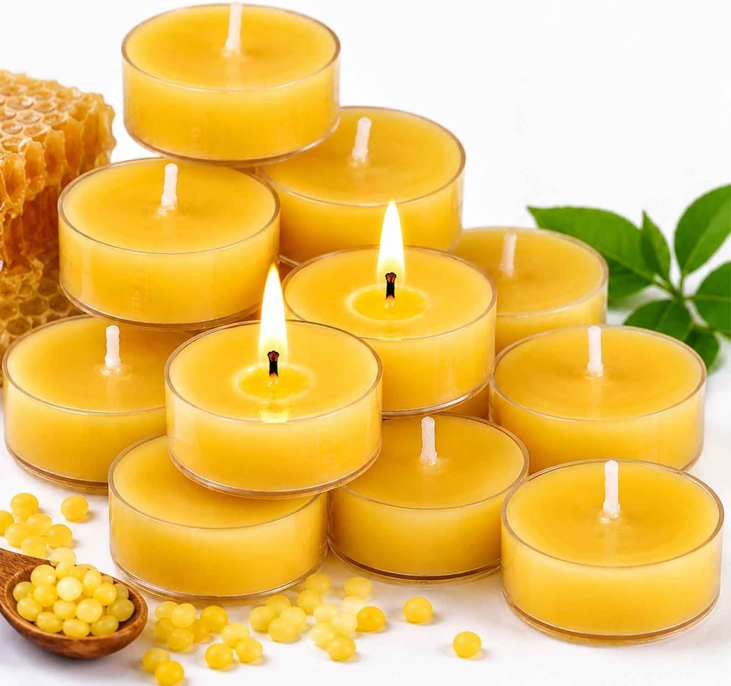 12 Pack Pure Beeswax Tea Light Candles-Natural Beeswax Tealight Candles-2 Hour Short Burn Time Tea Candle for Meditation, Yoga,Shabbat and Home Decor Air Purifying-Smokeless