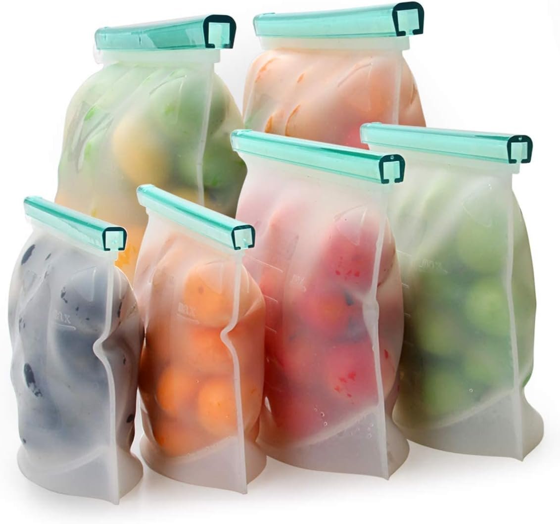 【Upgrade】Cadrim Reusable Extra Thick Silicone Food Storage Bags – 6 Packs Zipper Freezer Bags For Marinate Meats Sandwich, Snack, Cereal,Fruit Meal Prep, Leakproof, Dishwasher-Safe Lunch Storage Bags