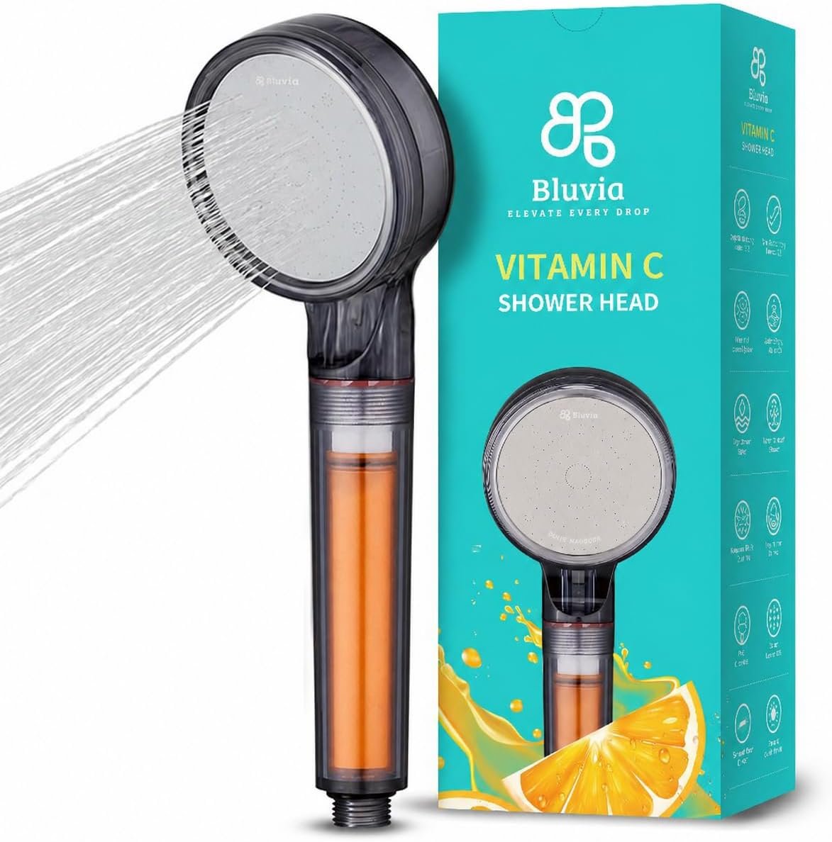 Bluvia Vitamin C Filtered Shower Head | High Pressure Handheld Showerhead