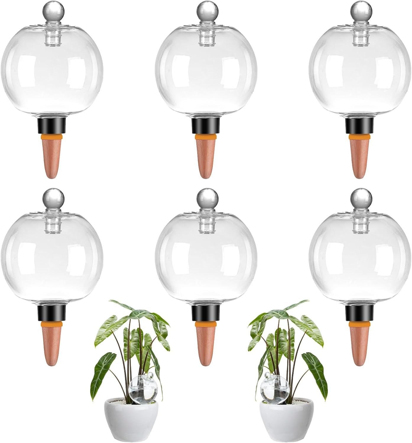 6 Pack Plant Watering Globes with Covers 17oz Self Watering Planter Insert, Plastic Water Bulbs, Indoor/Outdoor Plant Watering Devices for Automatic Drip Irrigation