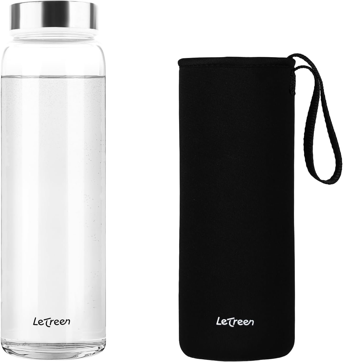 Glass Water Bottle 32 oz with Neoprene Sleeve, 1 Pack