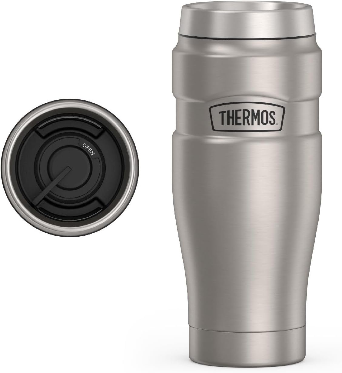 THERMOS Stainless King Vacuum-Insulated Travel Tumbler, 16 Ounce, Matte Steel