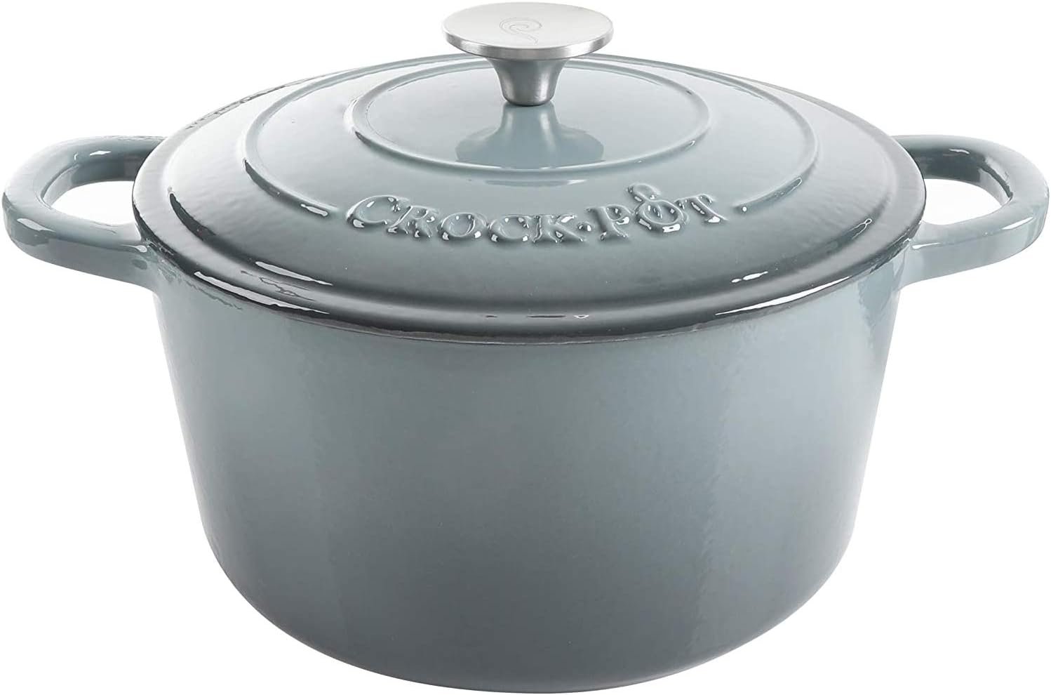 Crock-Pot Artisan 7-Quart Round Enameled Cast Iron Dutch Oven – Slate Gray, Heavy-Duty Cookware for Slow Cooking, Baking, Roasting with Lid