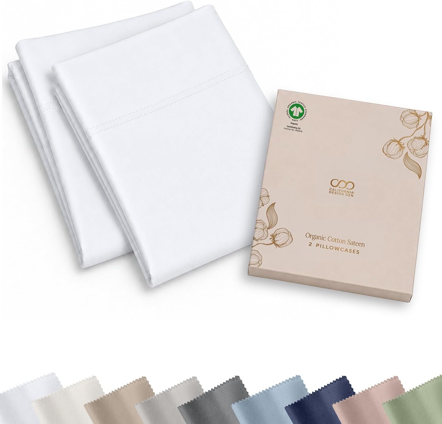 California Design Den 100% Organic Cotton Pillow Cases Standard Size, White