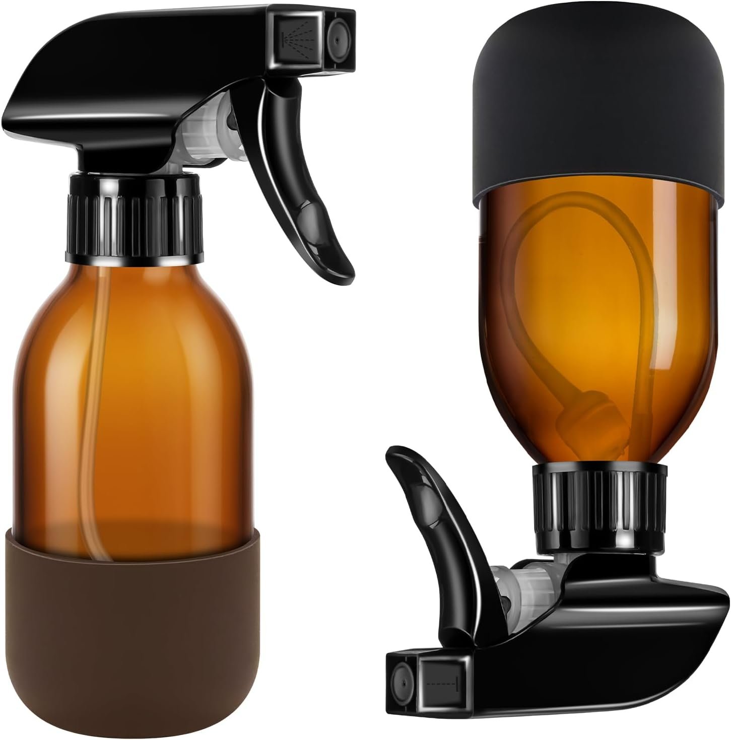 Tecohouse 360° 4 oz Amber Glass Spray Bottles with Silicone Sleeve 2 Pack