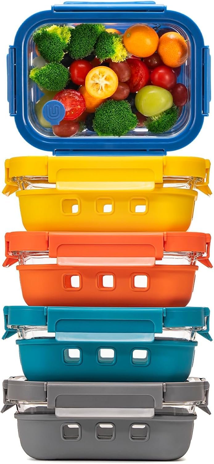 GENICOOK 5 Pc Glass Meal Prep Containers with Glass Lids