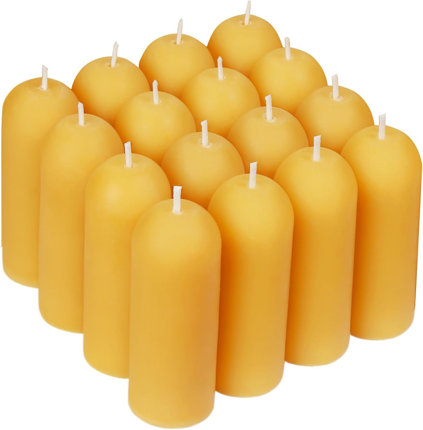 Natural Beeswax Emergency Pillar Candles, Pack of 15, Yellow, Long Lasting