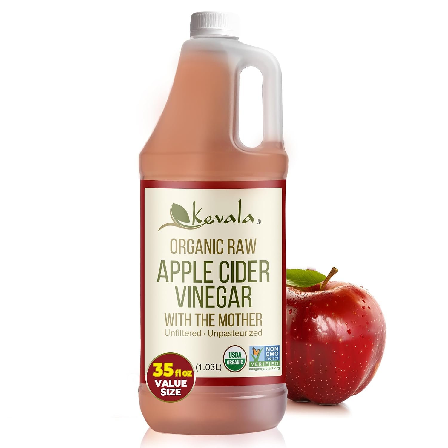 Kevala Organic Raw Apple Cider Vinegar – 35 oz, Cooking, Baking, Hair Care