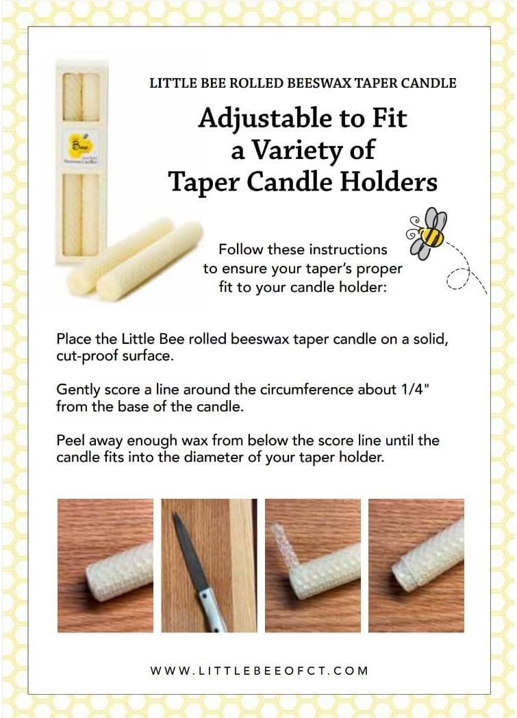 11″ Hand Rolled Beeswax Taper Candle – Little Bee of Connecticut (One Pair)