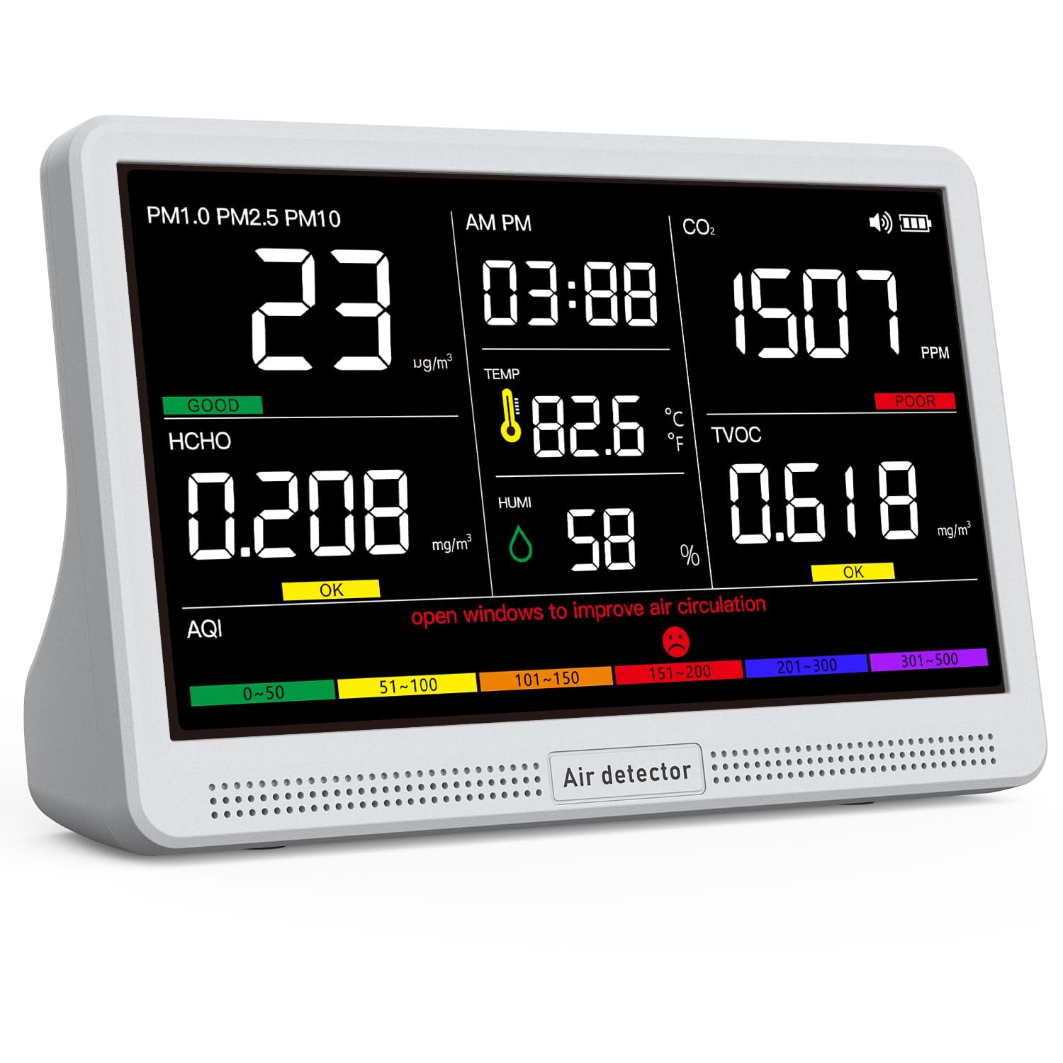 16 in 1 Air Quality Monitor Indoor 7″ High-Precision Real-Time CO2 Monitor
