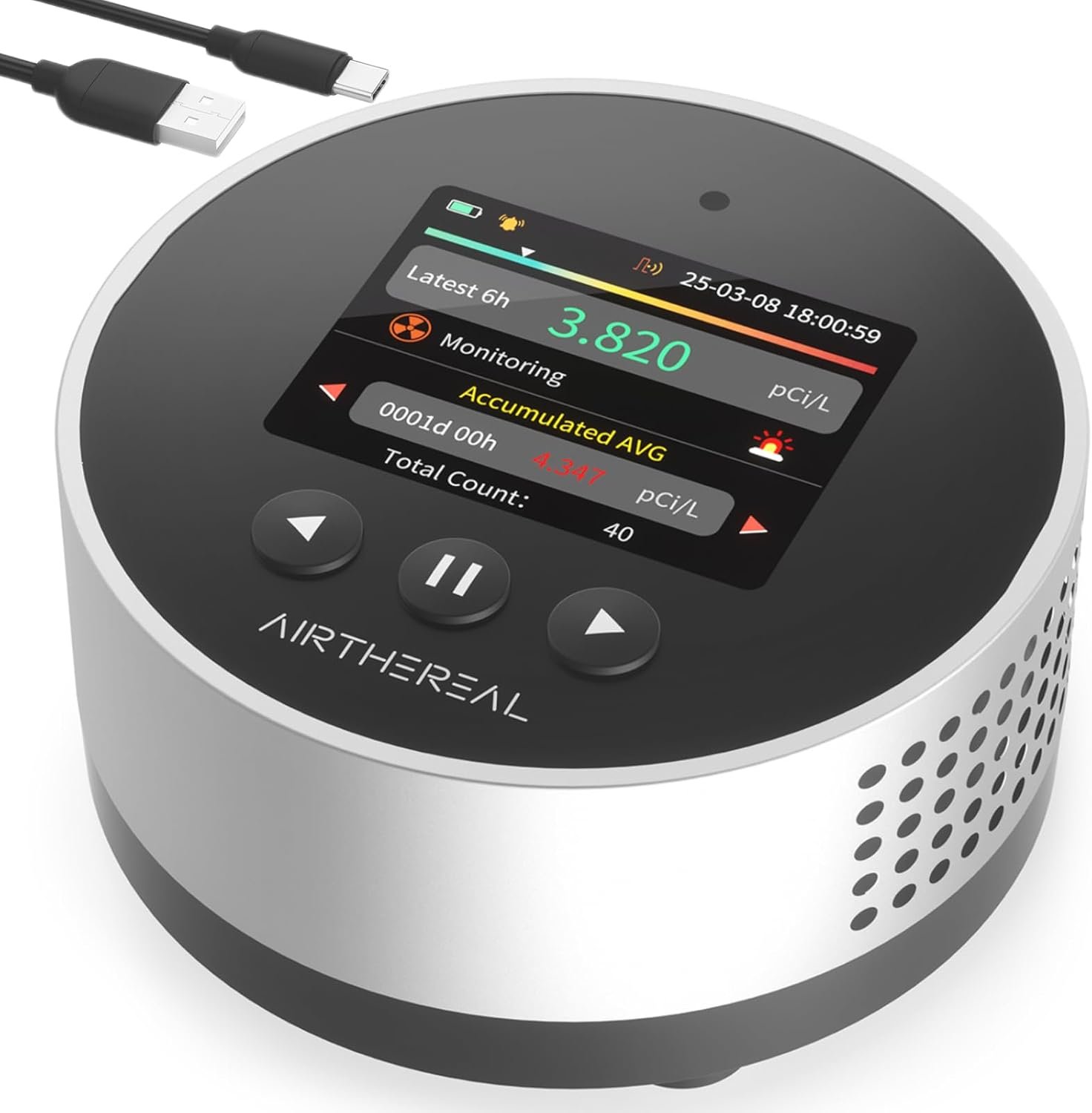 Airthereal Portable Radon Detector – 504-Day Storage, 6-Hour Results