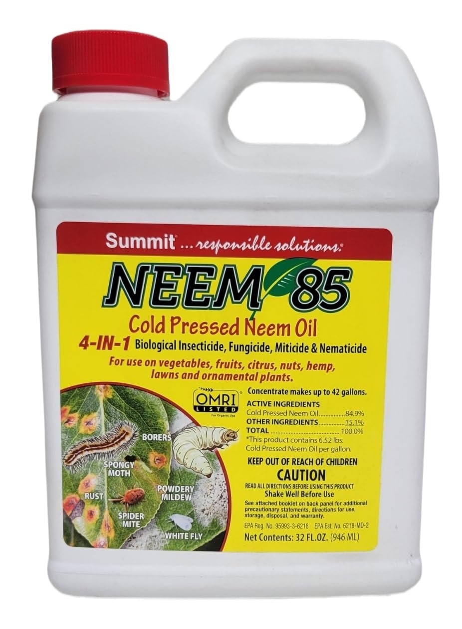 SUMMIT NEEM 85 Cold Pressed NEEM Oil, 4-in-1 Concentrate Makes Up to 42 Gallons, for Use On Vegetables, Fruits, Citrus, Nuts, Hemp, Lawns and Ornamental Plants (Quart)