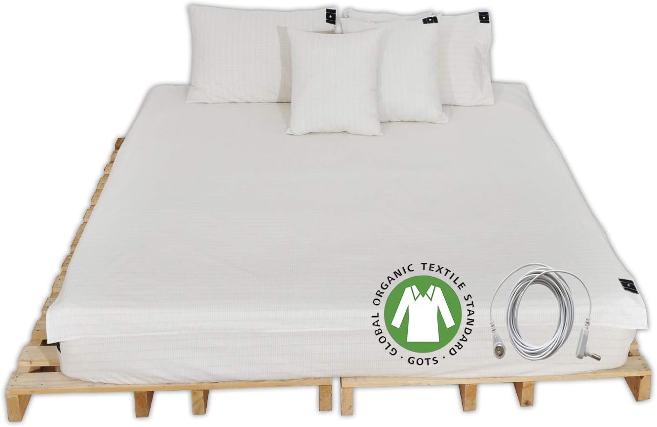 CONDUCTIVE Brand Grounding Sheet for Bed Organic Cotton Silver with Ground Connection Cord （52 x 27 inch, Original Color Sleeping Wellness Benefits Sleep Therapy