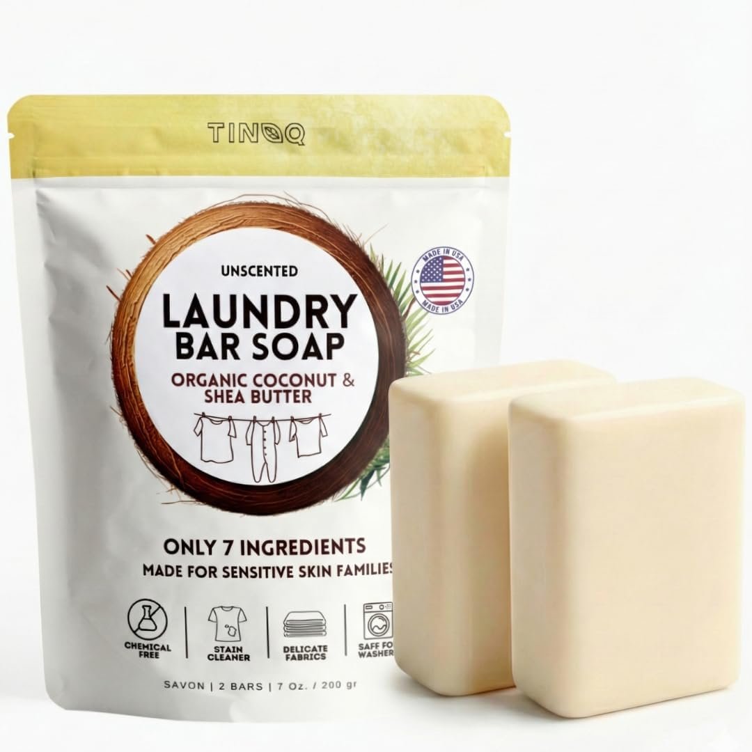 Unscented Laundry Soap Bar – Natural Ingredients with Organic Coconut Oil for Sensitive Skin – 2Pcs