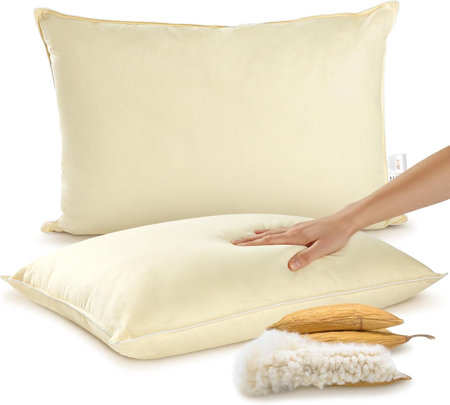 Cheer Collection Organic Kapok Pillow with Cotton Cover – King Size