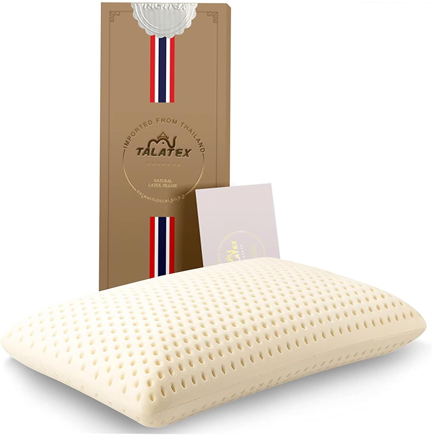 Talatex Latex Pillow, 100% Natural Premium Latex Firm Pillow Medium Low Pofile Helps Relieve Pressure, Neck and Shoulder Pain (Standard, Medium Natural Latex)