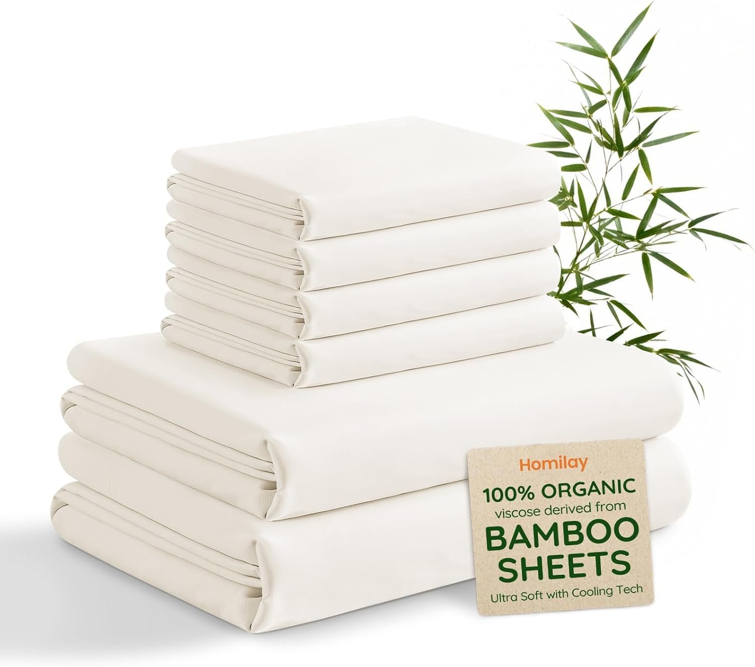 King 6 Pieces 100% Viscose Derived from Bamboo Sheet Set, Silky Smooth Soft Bedding with Deep Pocket UP to 16, Organic & Oeko-TEX Certified Cooling Bed Sheets, Cream