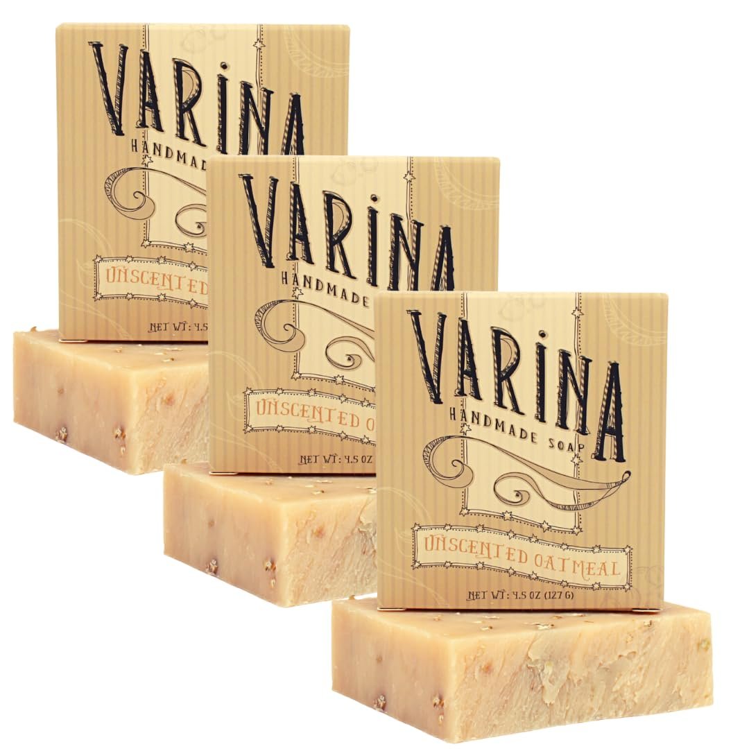 Varina Organic Unscented Oatmeal Bar Soap – Gentle Cleansing for Sensitive Skin, Unscented – 3 Pack
