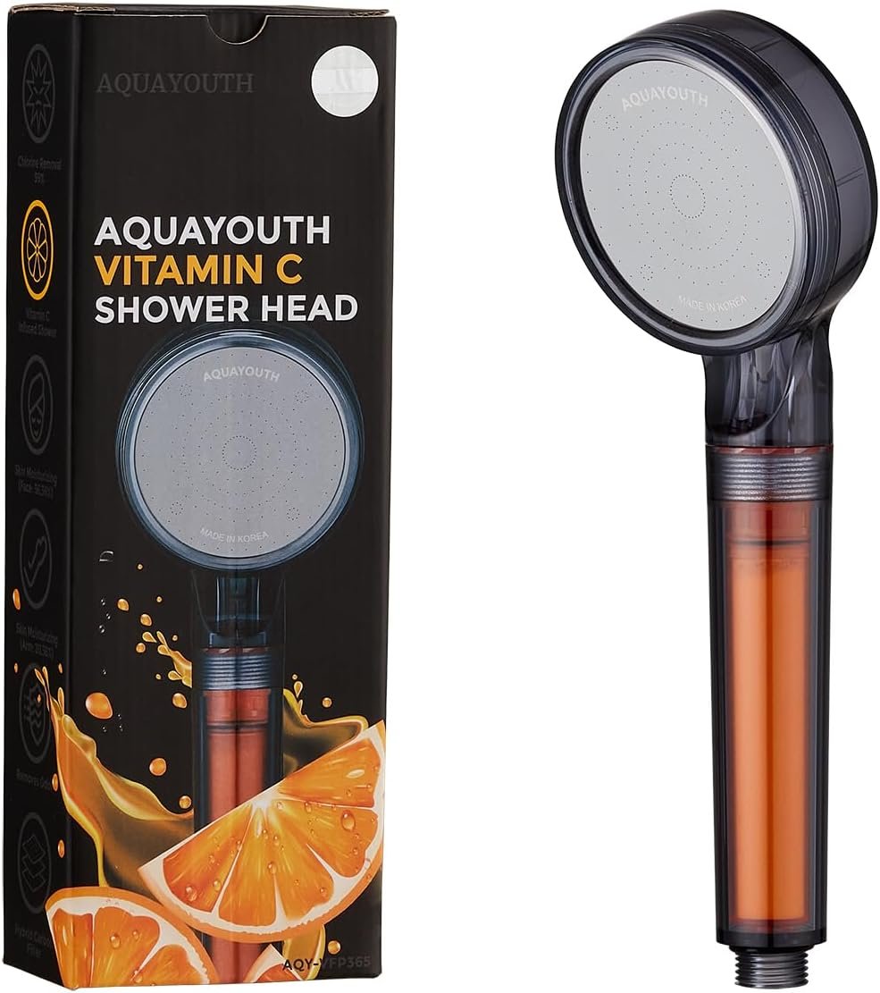AquaYouth Vitamin C Handheld Shower Head | Built-in Vitamin C + Ceramic Balls Reduces Chlorine & Chloramine, While Improving Skin and Hair Health
