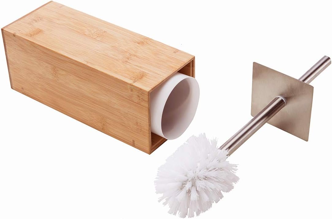 GOBAM Bamboo Toilet Bowl Cleaner with Holder for All Toilet Types – Hidden Stainless Steel Toilet Brush – Bathroom Cleaning Brushes – Toilet Accessories – Natural