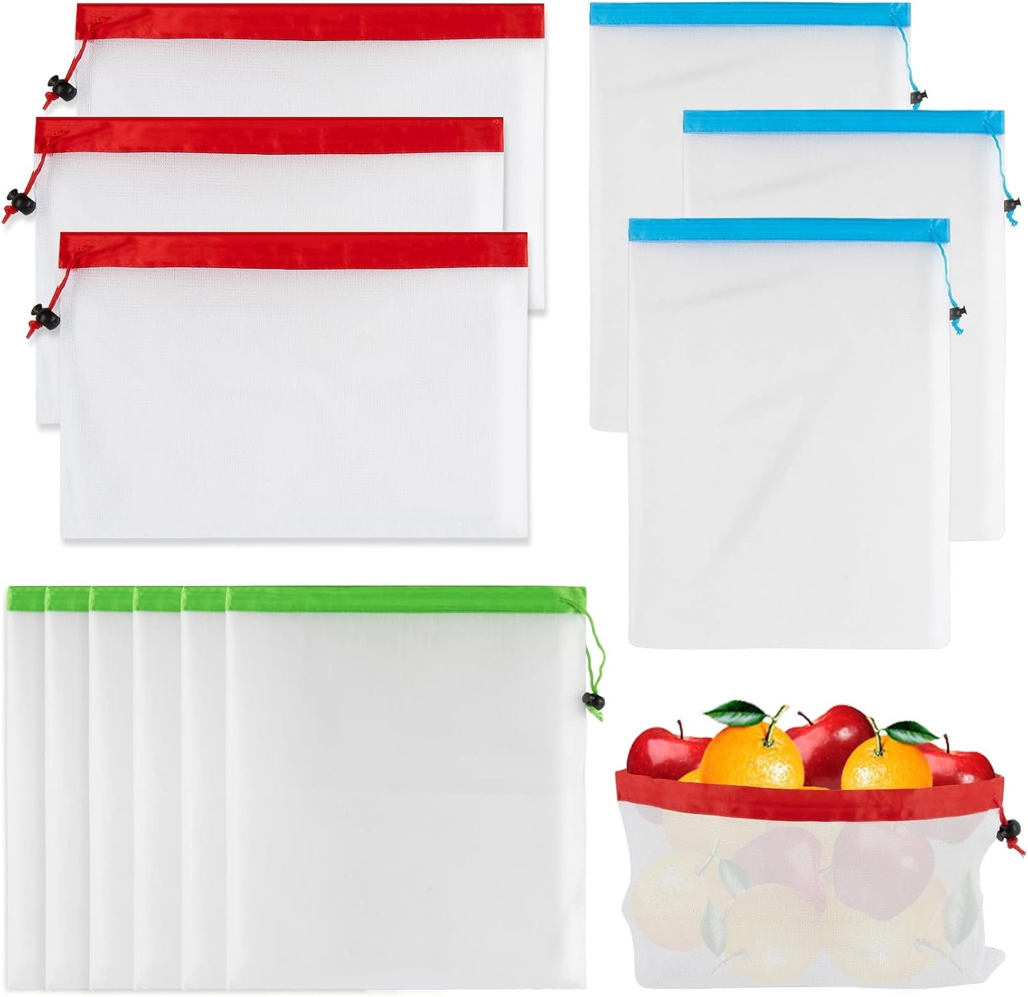MAQIHAN 12PCS Reusable Produce Bags – Mesh Bags Drawstring for Food Storage