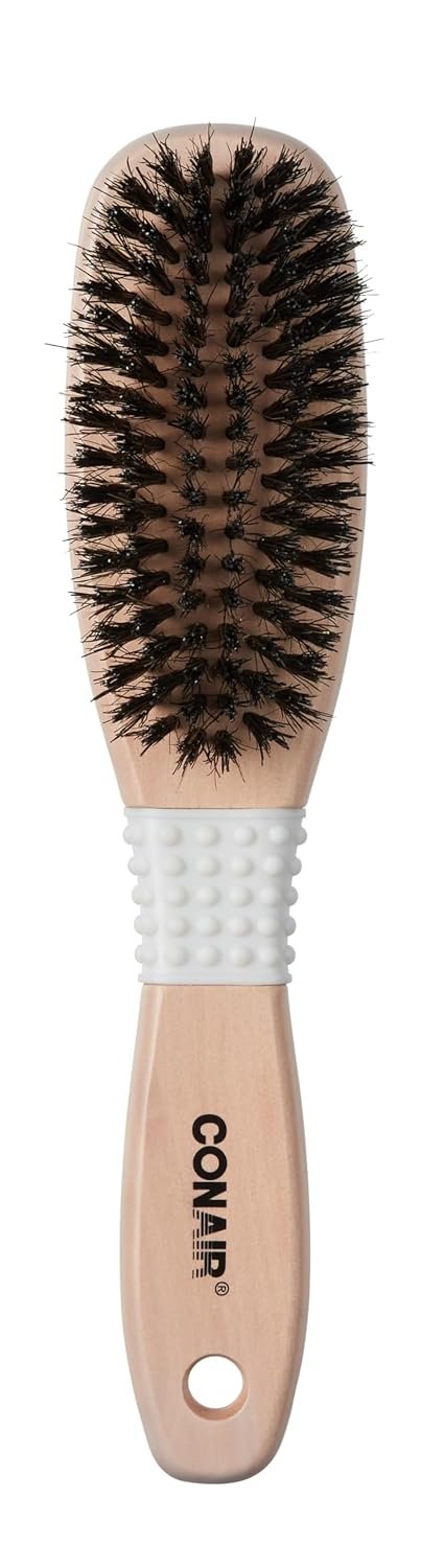Conair Boar Bristle Hair Brush for Women, Natural Wood Handle Styling Brush for Sleek Slick Back Hair, Reduces Frizz, Adds Shine, Smooths & Detangles All Hair Types