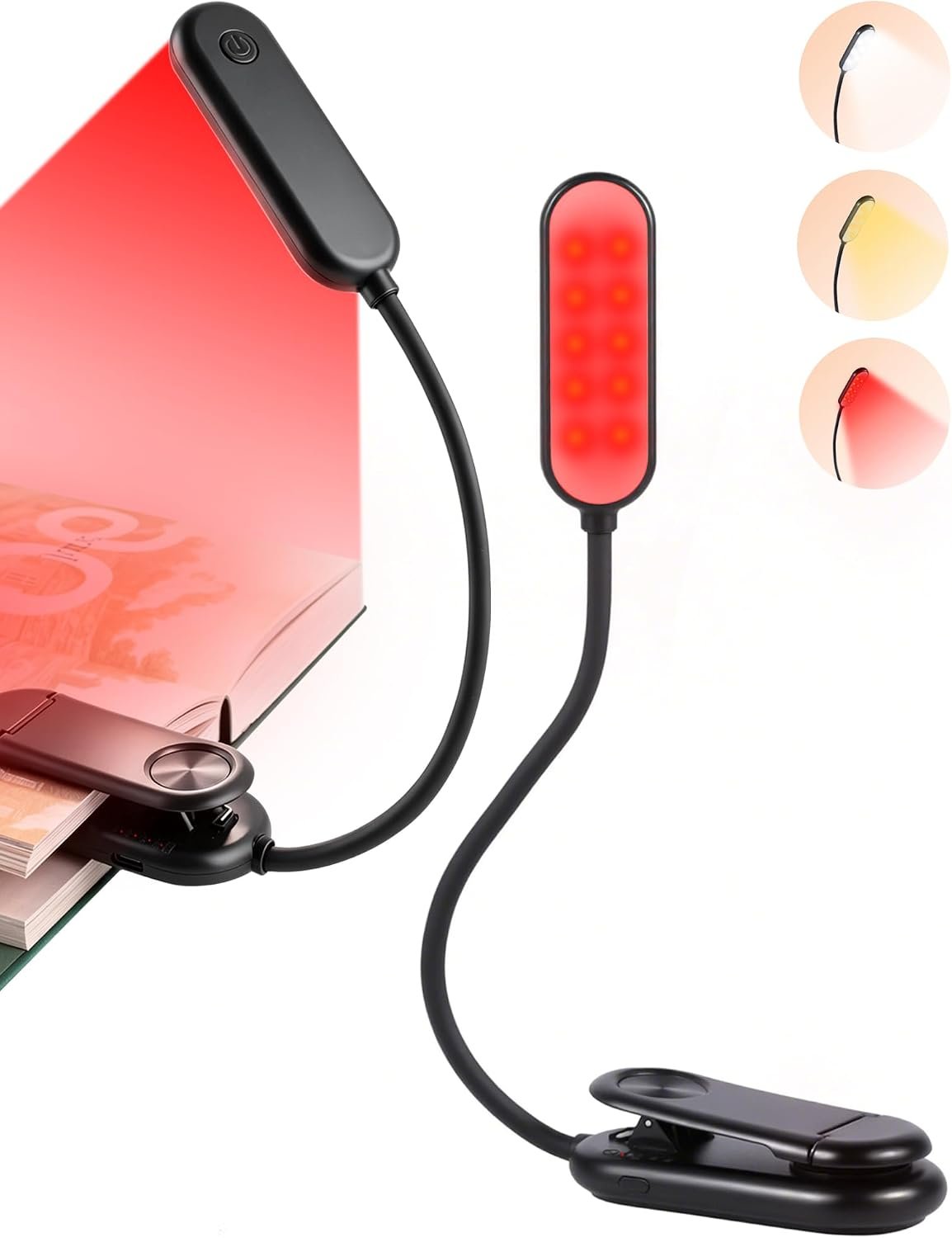 670nm Red Book Light for Reading at Night [1 Pack] – Zero Blue Light, Dimmable Reading Lights for Books in Bed, LED Book Lamp Clip on, Gift for Students Parents Nurse Studying Travel