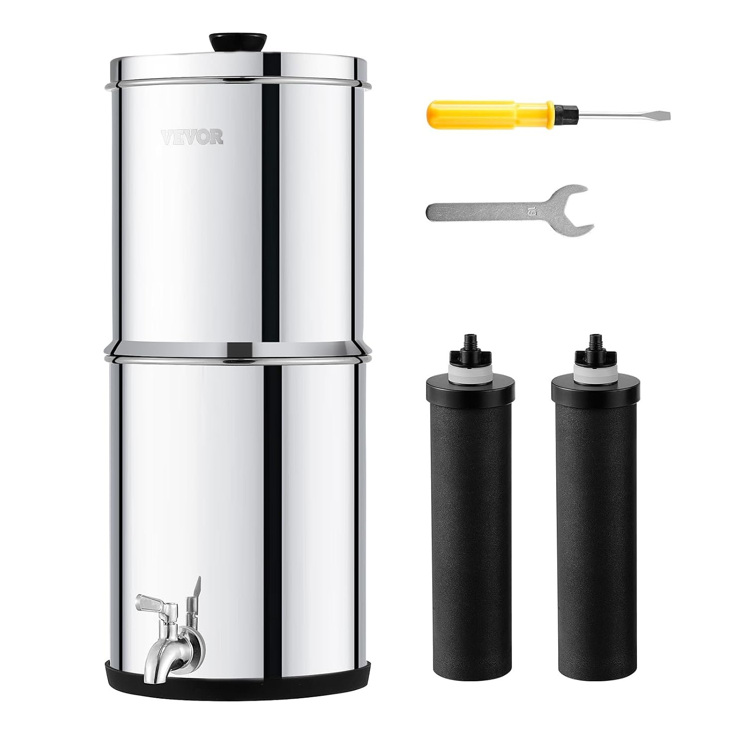 VEVOR Gravity-fed Water Filter System, 2.25G 304 Stainless-Steel Countertop System, Water Filtration System, Reduces Lead and up to 99% of Chlorine, with 2 Carbon Filters & Spigot, for Home Camping RV