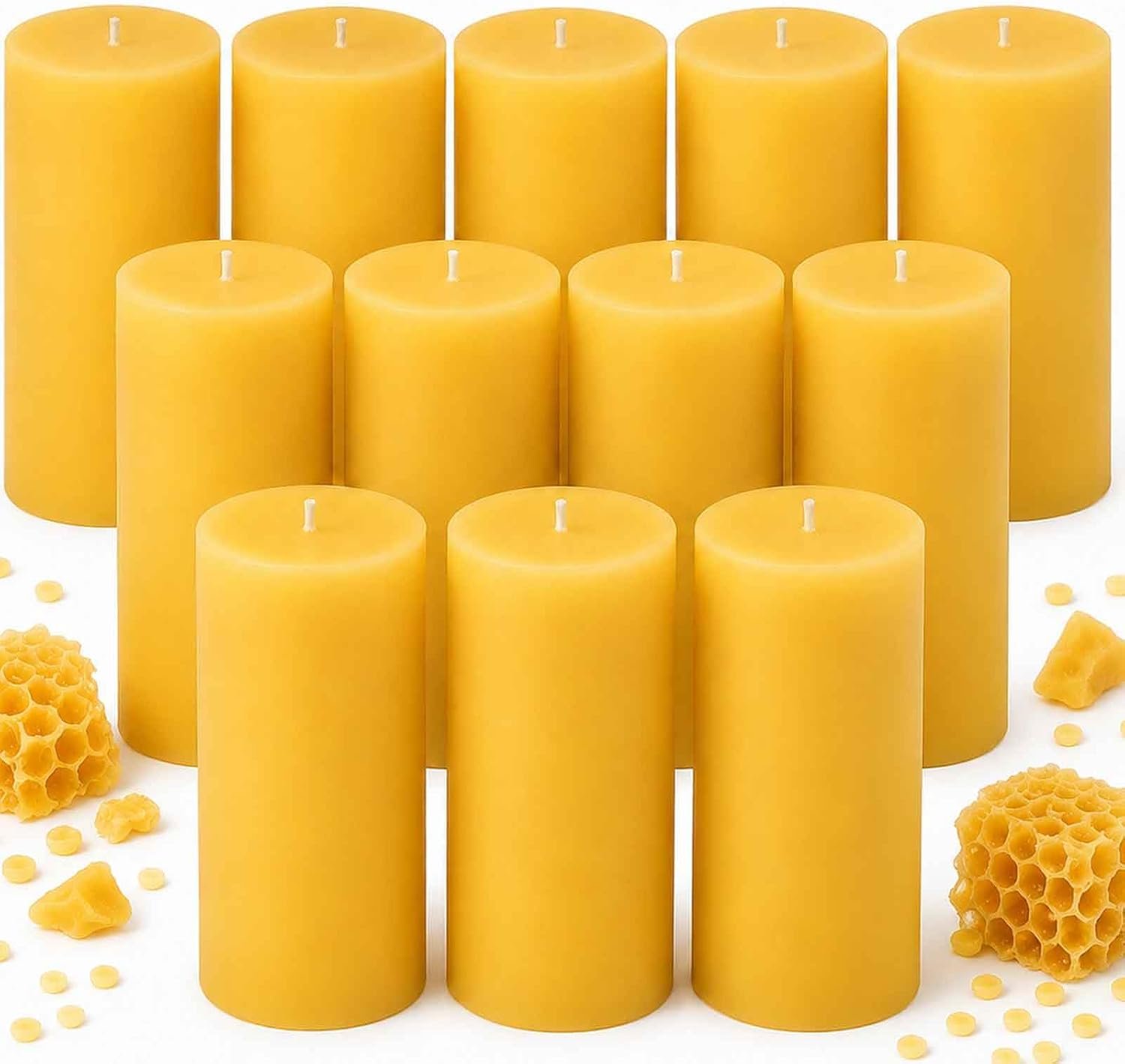 Natural Beeswax Candles, Non Toxic Pillar Candle,2x4inch,12 Pack,100% Pure