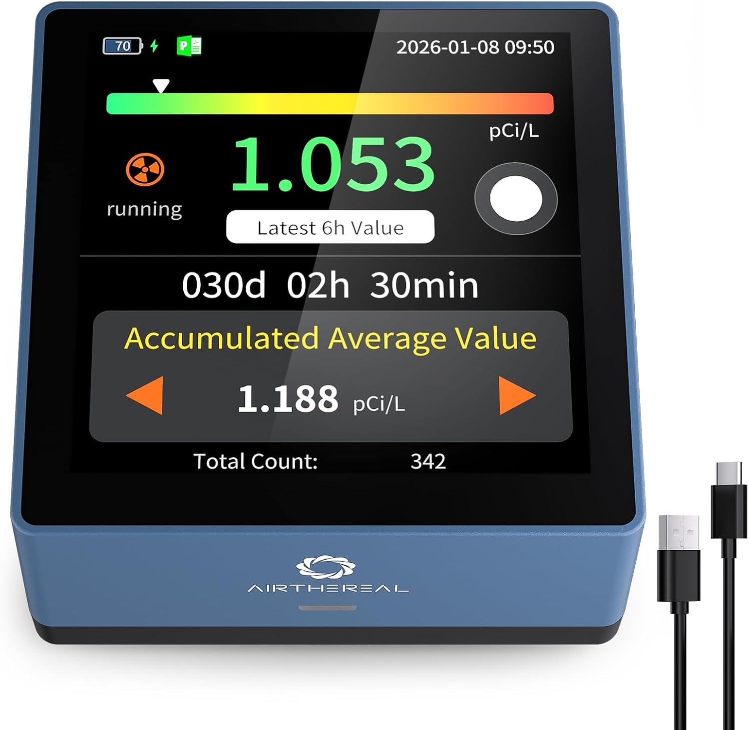 Airthereal Touchscreen Radon Detector, Professional Grade, Real-Time Data
